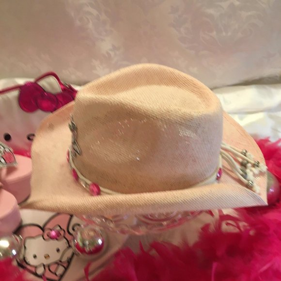 ADORABLE vintage cotton candy pink cowboy hat with hello kitty and crystals! - Picture 10 of 10